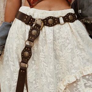 Brown pu Leather Belt with Brass Accents